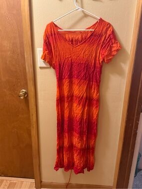 Women's Orange & Red Gradient Tie-Dye Maxi Dress